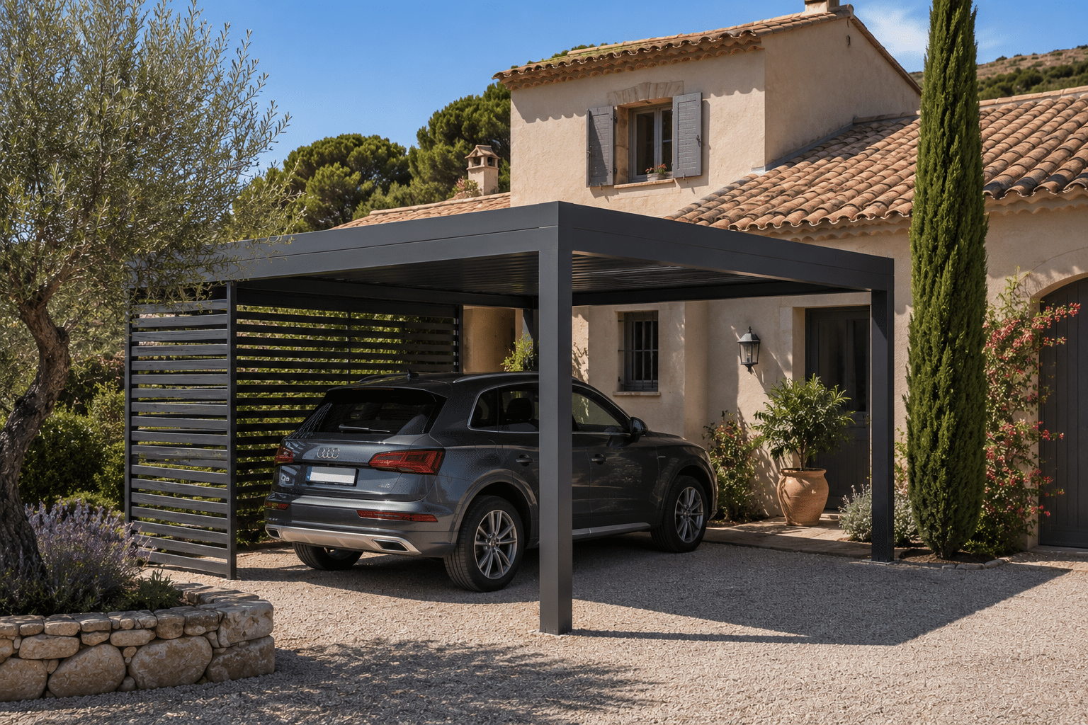 Carport aluminium toit plat sur mesure Var Pose Alu