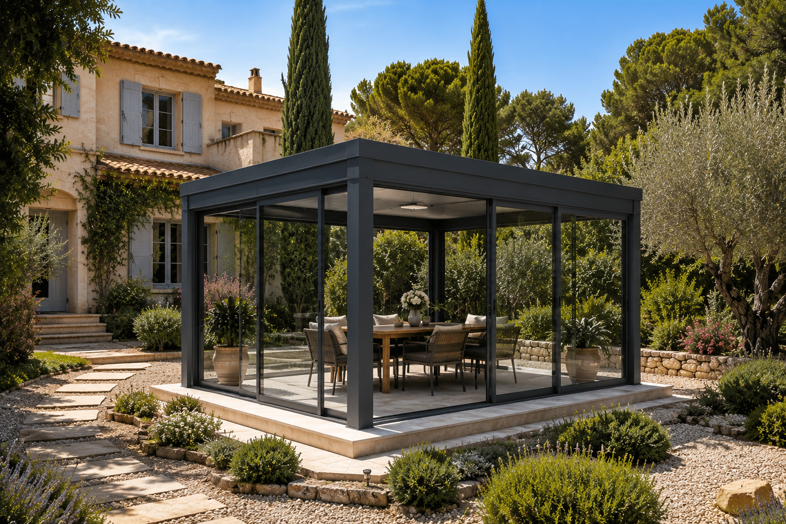 VÃ©randa bioclimatique autoportante en Ã®lot sur mesure Var