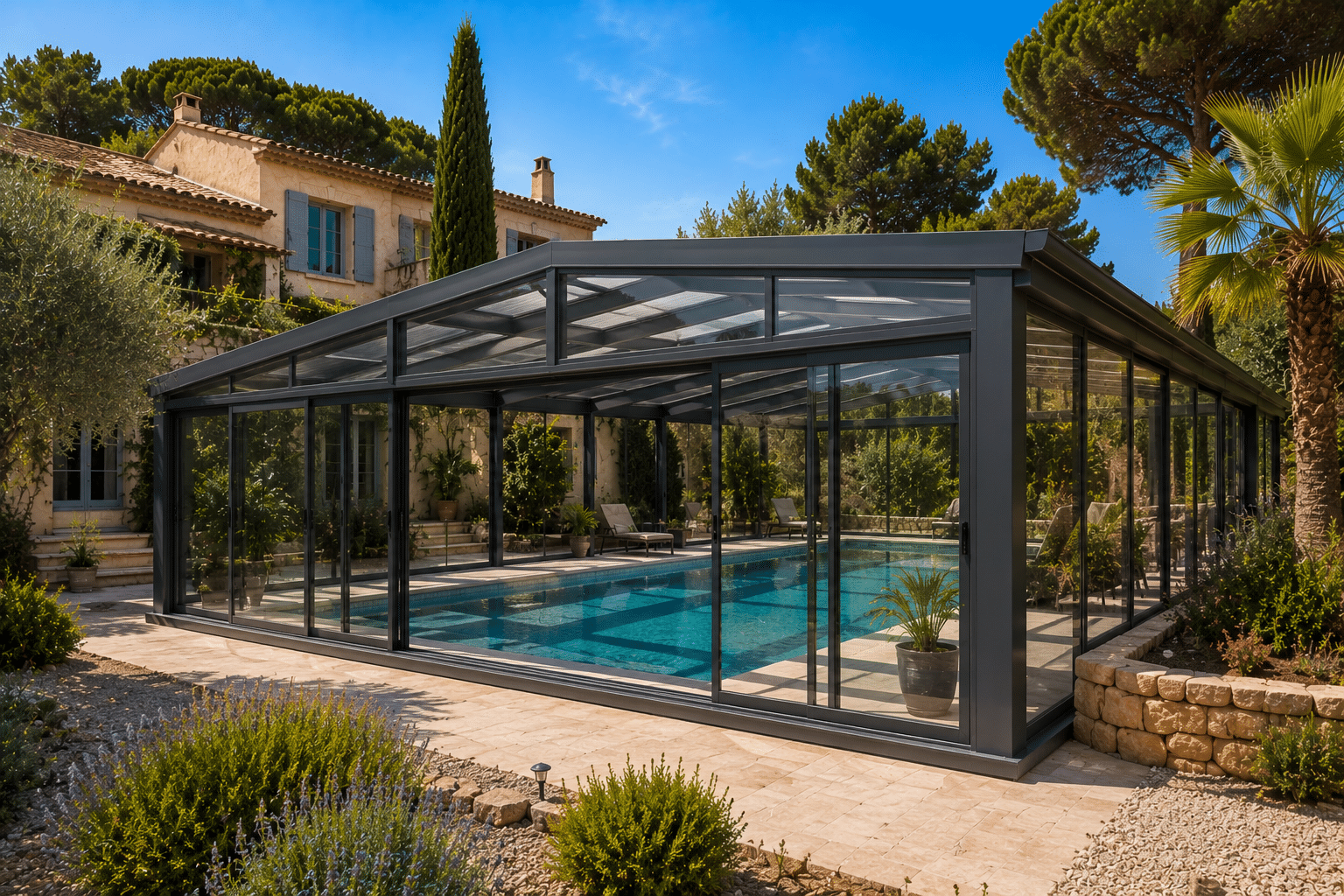 VÃ©randa bioclimatique couverture piscine sur mesure Var
