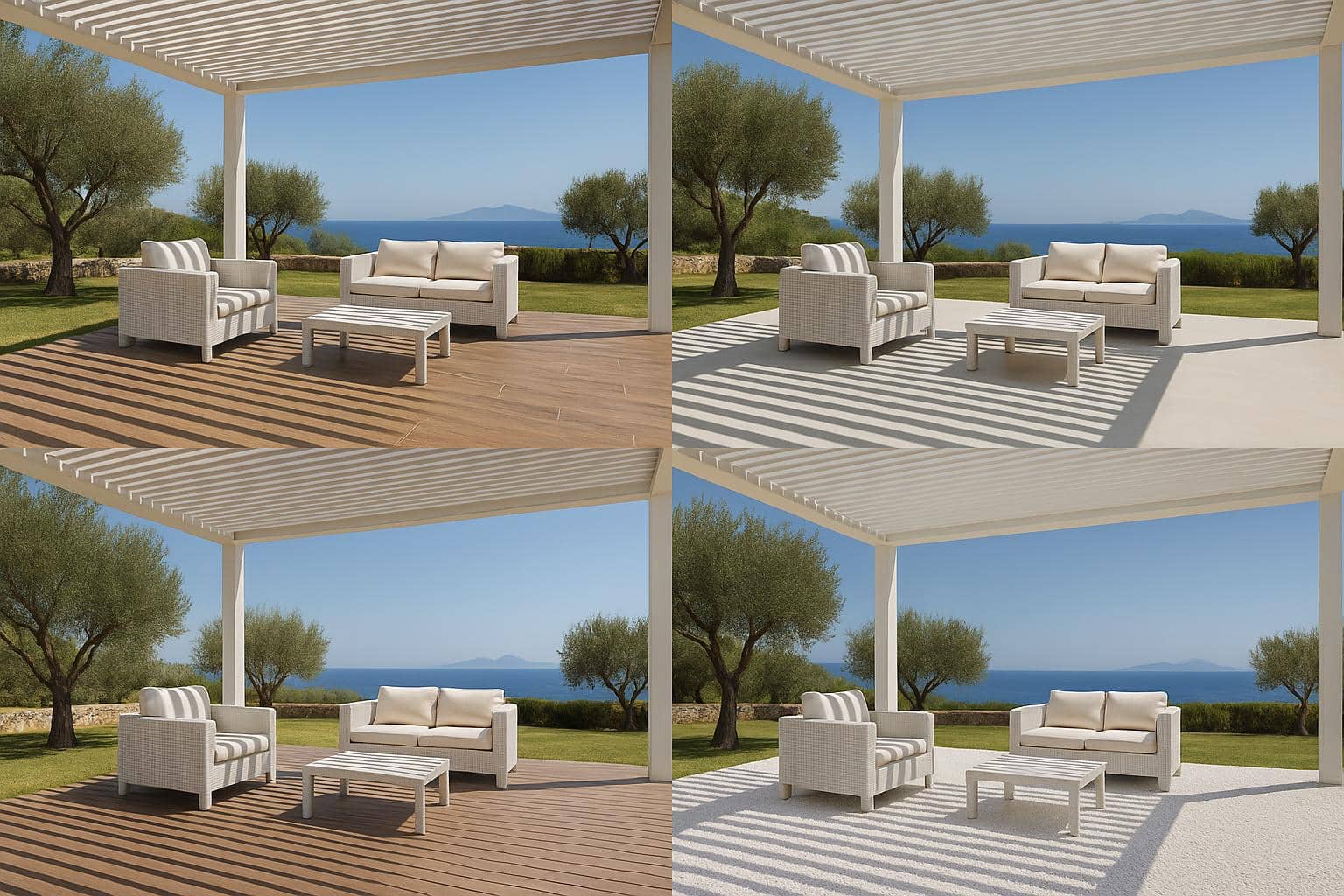 Choisissez votre sol suivant diffÃ©rents types de revÃªtement sous votre pergola bioclimatique en aluminium, sur-mesure, par l'entreprise Var-Pose-Alu