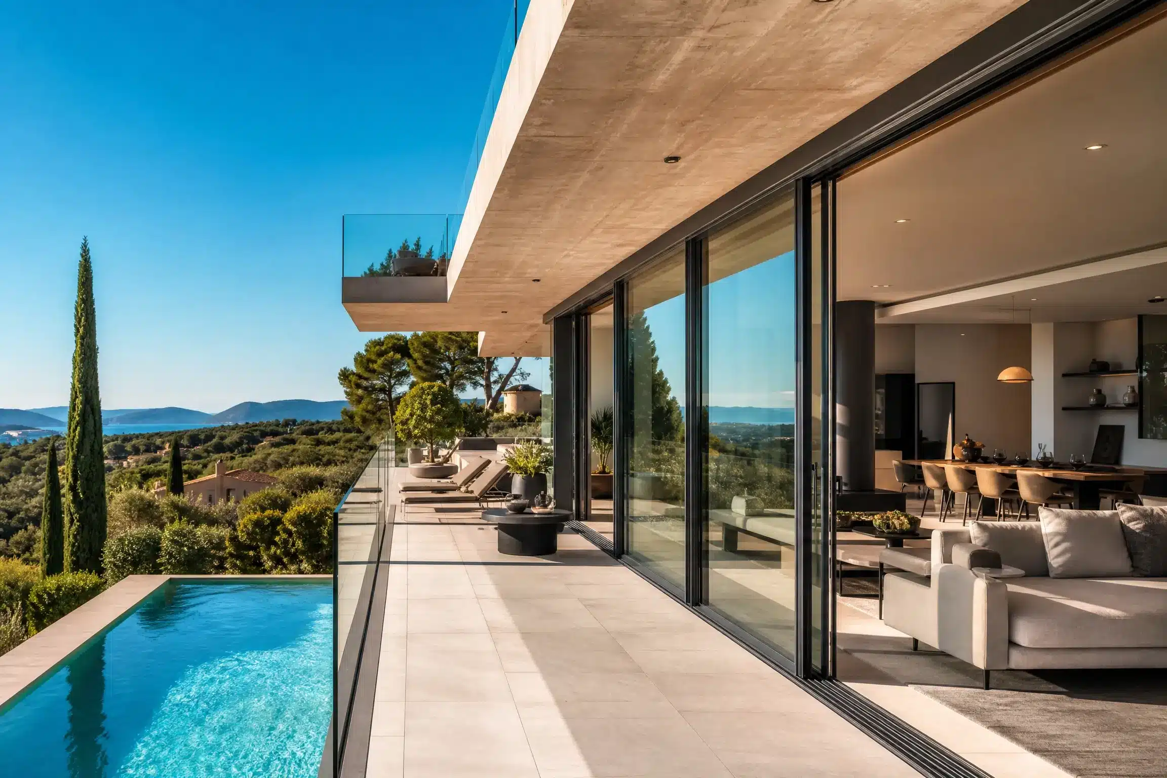 Baie vitrÃ©e coulissante aluminium sur villa avec piscine dans le Var â€“ Var Pose Alu